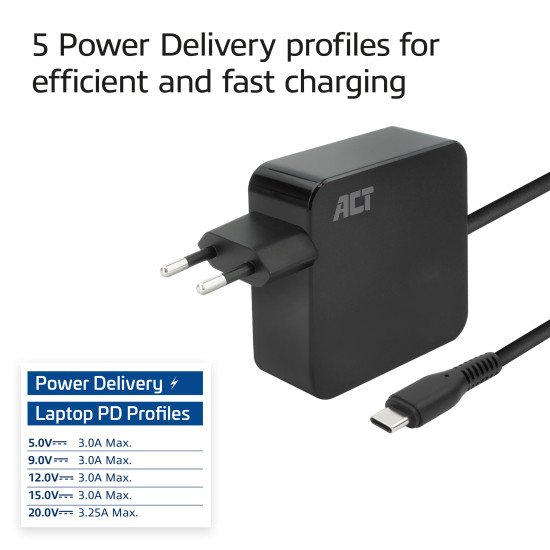 ACT AC2010 chargeur d'appareils mobiles Ordinateur portable, Smartphone, Tablette Noir Secteur Charge rapide Intérieure