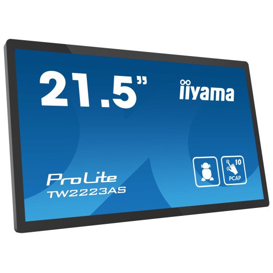 iiyama TW2223AS-B2 affichage de messages Écran plat interactif 54,6 cm (21.5") Wifi 400 cd/m² Full HD Noir Écran tactile Intégré dans le processeur Android 12 24/7