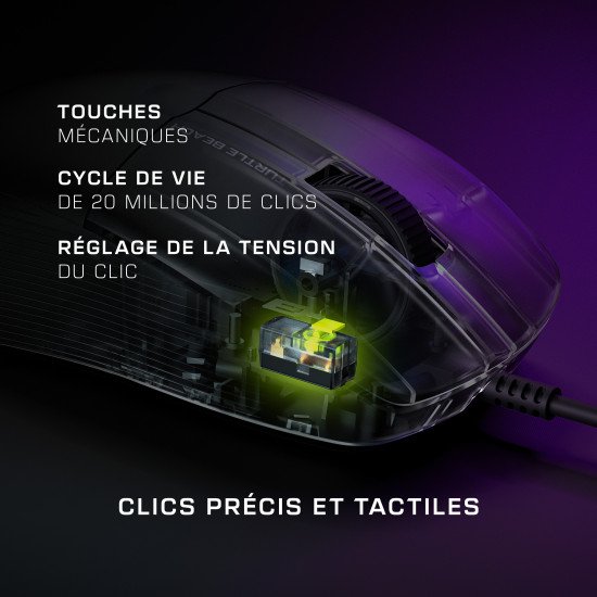 Turtle Beach Pure SEL - Souris gaming ergonomique ultralégère RGB, capteur optique DPI 8K, touches mécaniques, système de prétension, patins en PTFE pur, éclairage RGB Noir