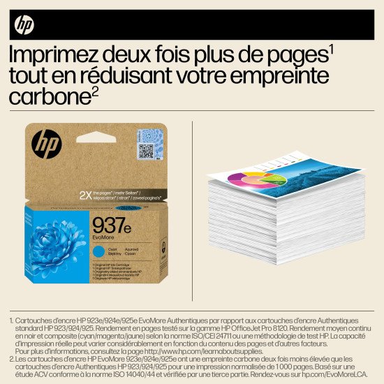 HP 937e Cartouche d'encre authentique Cyan EvoMore