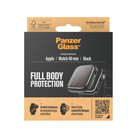 PanzerGlass 3640 accessoire intelligent à porter sur soi Protecteur d'écran Noir Verre trempé, Polyéthylène téréphthalate (PET)