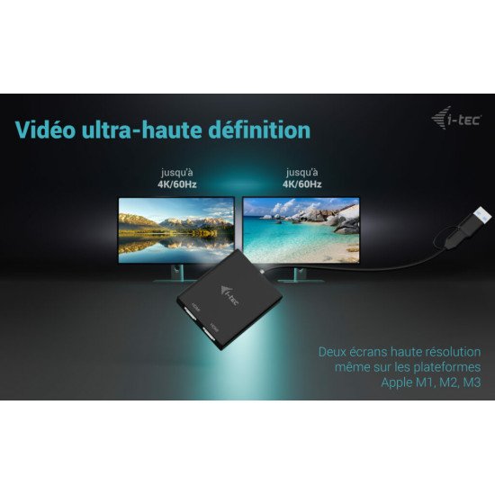 i-tec USB-A/USB-C Dual 4K/60 Hz HDMI Video Adapter