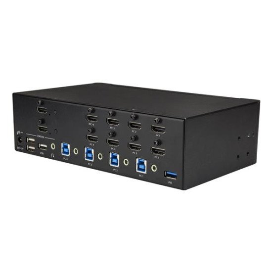 StarTech.com Switch KVM double affichage HDMI 4K 30 Hz à 4 ports avec hub USB intégré