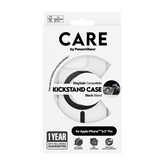 PanzerGlass CARE by PG BLK Kick/MagS iPhone16P 6.3 coque de protection pour téléphones portables Housse Transparent