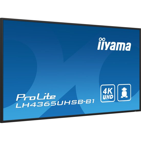 iiyama LH4365UHSB-B1 affichage de messages En forme de kiosk 108 cm (42.5") LED Wifi 800 cd/m² 4K Ultra HD Noir Intégré dans le processeur Android 11 24/7