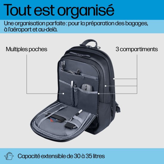 HP Sac à dos pour ordinateur portable Travel Plus 30L 17 pouces