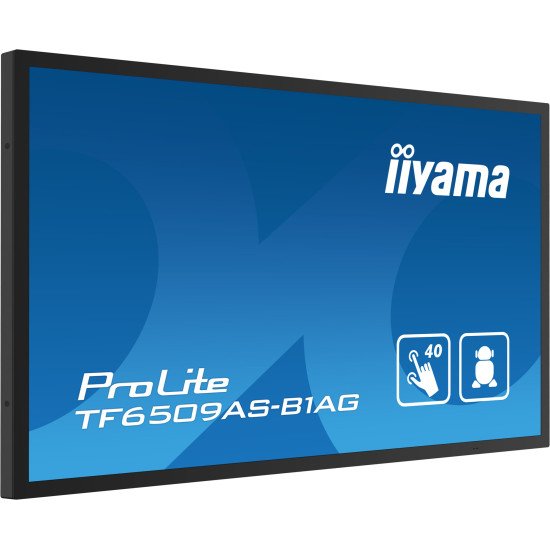 iiyama TF6539AS-B1AG affichage de messages Écran plat de signalisation numérique 163,8 cm (64.5") LED 500 cd/m² 4K Ultra HD Noir Écran tactile Intégré dans le processeur Android 24/7