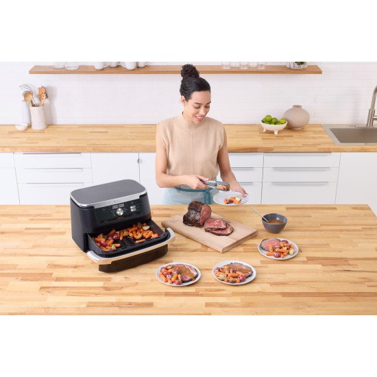 Ninja AF500EU friteuse Double 10,4 L Autonome 2470 W Friteuse d'air chaud Noir, Acier inoxydable