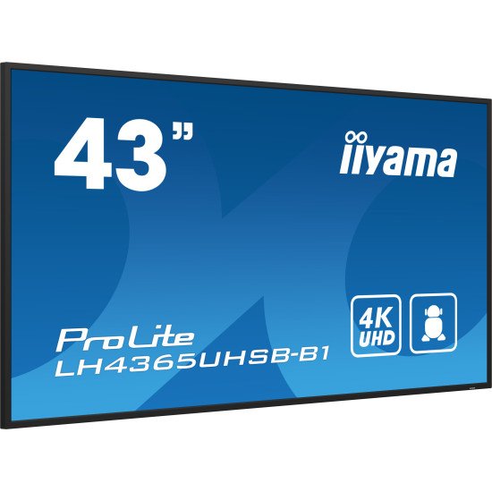 iiyama LH4365UHSB-B1 affichage de messages En forme de kiosk 108 cm (42.5") LED Wifi 800 cd/m² 4K Ultra HD Noir Intégré dans le processeur Android 11 24/7