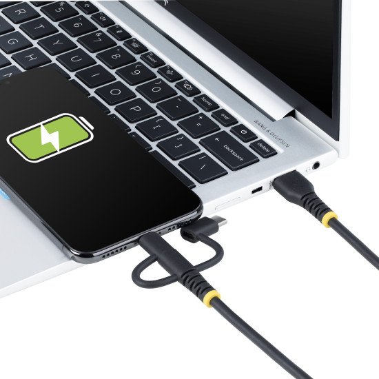 StarTech.com Câble de Charge USB de 1m Robuste, USB vers Lightning/Micro-USB/USB-C, Certifié Apple MFi, Gaine en Aramide, Cordon de Charge USB Universel 3-en-1 pour iPhone/iPad/Android