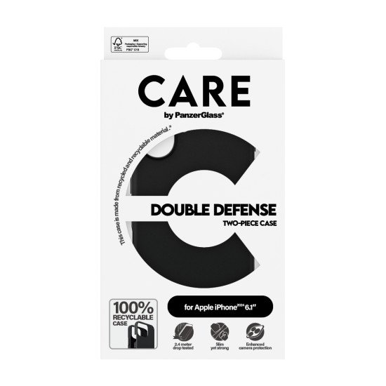 PanzerGlass CARE by PG Double Def BLK iPhone16 6.1 coque de protection pour téléphones portables Housse Transparent