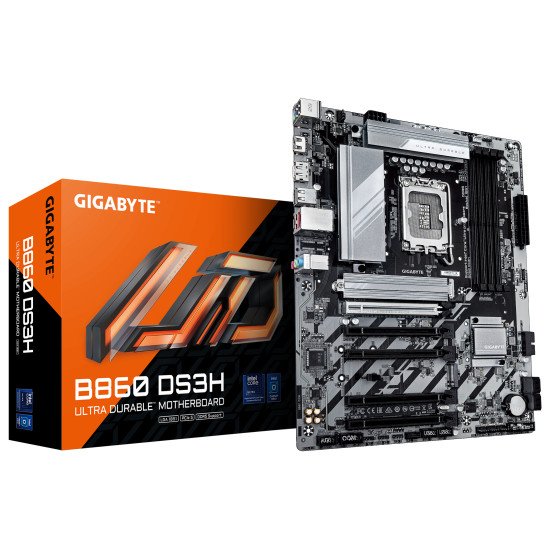 GIGABYTE B860 DS3H Carte mère - Processeurs Intel Core Ultra, VRM 8+1+2+2 phases, jusqu'à 9066MHz DDR5, 1xPCIe 5.0 + 1xPCIe 4.0 M.2, LAN 2,5 GbE, USB 3.2 Gen 2x2