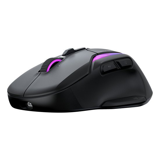 Turtle Beach Kone II Air - Souris gaming RGB ergonomique sans fil, batterie 350 h, capteur optique 26 000 DPI, interrupteurs optiques 100 M de clics, 21 entrées personnalisables, molette 4D Free-Spin - Noir cendre