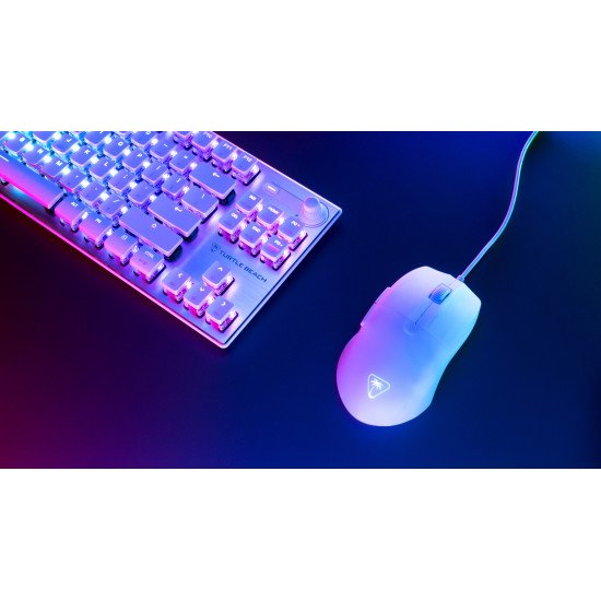 Turtle Beach Pure SEL - Souris gaming ergonomique ultralégère RGB, capteur optique DPI 8K, touches mécaniques, système de prétension, patins en PTFE pur, éclairage RGB Blanc