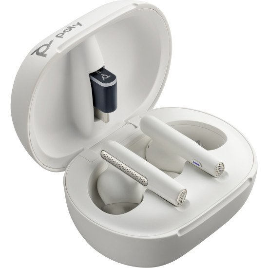 POLY Écouteurs sable blanc Voyager Free 60+ UC + adaptateur USB-A BT700 + étui de charge avec écran tactile