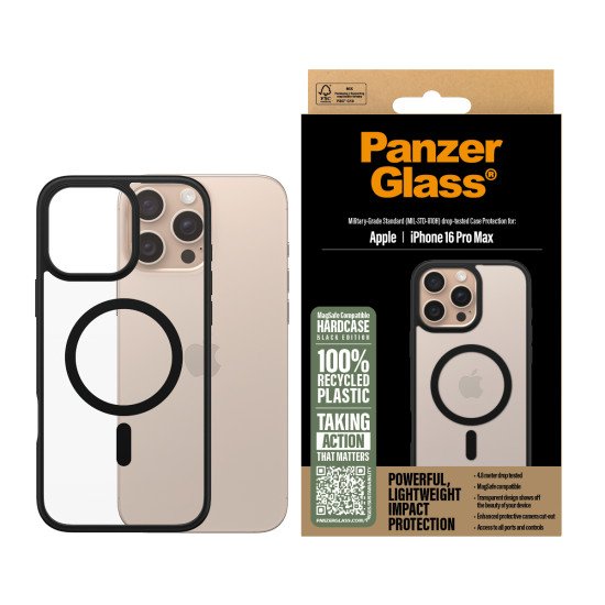 PanzerGlass PG HardC Blk MagS iPhone 16 6.9Inch Pro coque de protection pour téléphones portables Housse Transparent