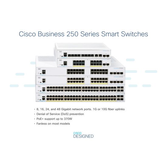 Cisco CBS250-8T-D-UK commutateur réseau Géré L3 Gigabit Ethernet (10/100/1000) Connexion Ethernet POE Gris