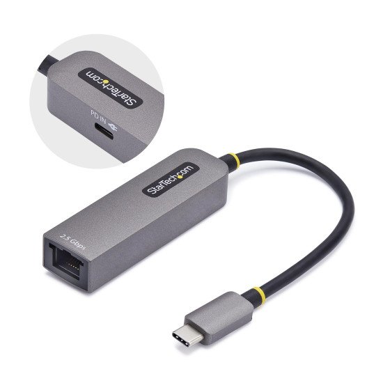 StarTech.com Adaptateur USB-C 2.5GbE vers Ethernet, 100W PD Pass-Through, NBASE-T NIC, Réseau USB 3.0 Type-C 2.5/1G Multi Speed, Compatible Thunderbolt, Windows & Mac