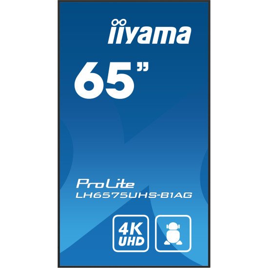 iiyama ProLite Écran plat de signalisation numérique 163,8 cm (64.5") LCD Wifi 500 cd/m² 4K Ultra HD Noir Intégré dans le processeur Android 11 24/7