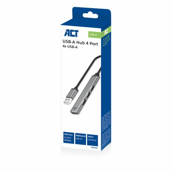 ACT AC6225 hub & concentrateur USB 2.0 480 Mbit/s Gris