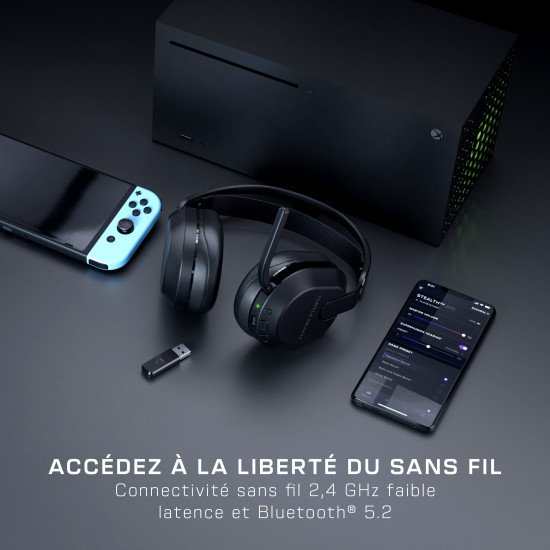 Turtle Beach Casque gaming sans fil Stealth 500 officiel pour Xbox Series X|S, Xbox One et fonctionne via Bluetooth avec les PC, la Switch et mobile - 40 heures de batterie, coussinets en mousse à mémoire de forme et microphone désactivable par basculemen