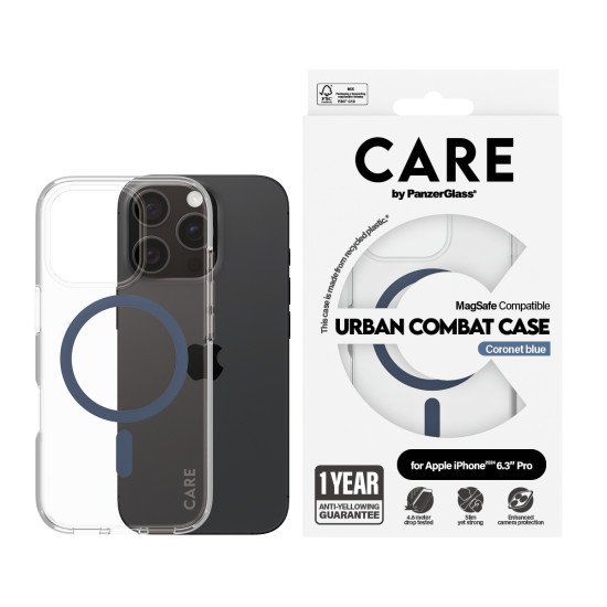 PanzerGlass CARE by PG Blue MagSafe iPhone16 6.3 Pro coque de protection pour téléphones portables Housse Transparent