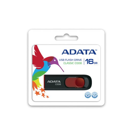 ADATA C008 lecteur USB flash 16 Go USB Type-A 2.0 Noir, Rouge