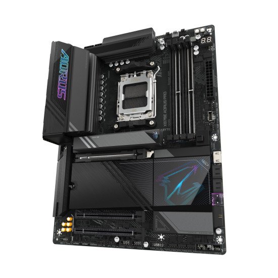 GIGABYTE Carte mère X870E AORUS PRO - Prend en charge les processeurs AMD Ryzen 9000, VRM numérique 16+2+2 phases, jusqu'à 8000MHz DDR5 (OC), 4xPCIe 5.0 + 4xM.2, Wi-Fi 7, LAN 2.5GbE, USB 3.2 Gen 2x2