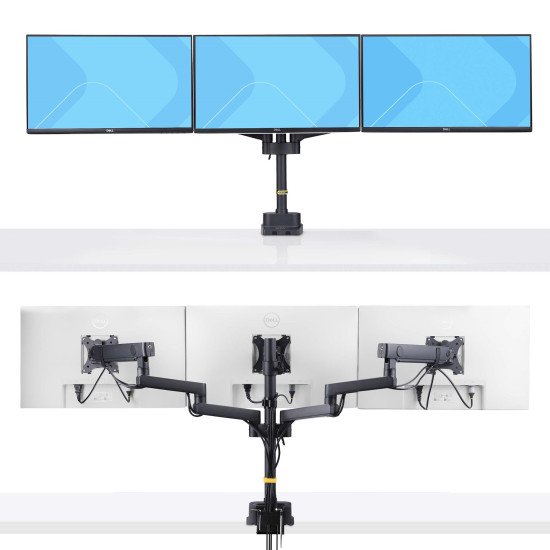 StarTech.com Support de Bureau pour 3 Écrans 27", VESA 75x75/100x100, Bras Articulé Réglable sans Outils, Pince en C/Passe-Fil, Support d'Écrans 27 pouces, Bras pour Moniteur Assisté par Ressort