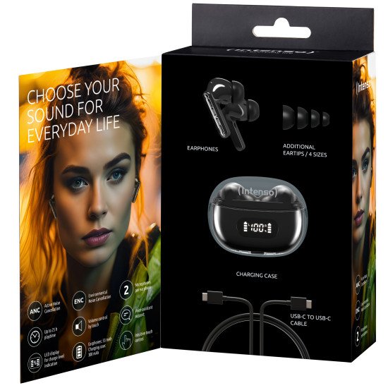 Intenso Buds Earphone Plus T310AE Black Écouteurs True Wireless Stereo (TWS) Ecouteurs Appels/Musique/Sport/Au quotidien USB Type-C Bluetooth Noir