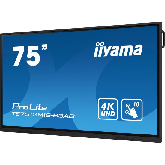 iiyama TE7512MIS-B3AG affichage de messages En forme de kiosk 190,5 cm (75") LCD Wifi 400 cd/m² 4K Ultra HD Noir Écran tactile Intégré dans le processeur Android 11 24/7