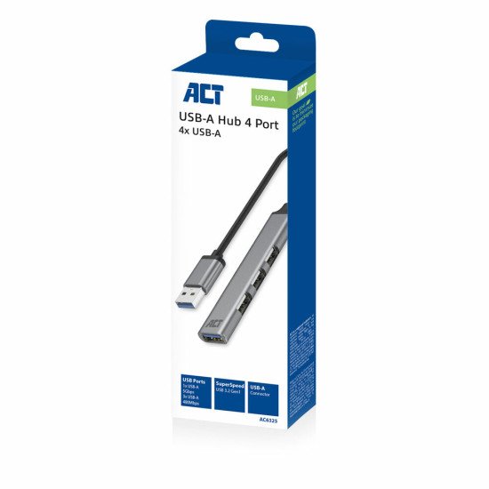 ACT AC6325 hub & concentrateur USB 3.2 Gen 1 (3.1 Gen 1) Type-A 5000 Mbit/s Gris