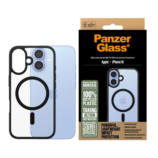 PanzerGlass PG HardCase Black MagS iPhone 16 6.1Inch coque de protection pour téléphones portables Housse Transparent