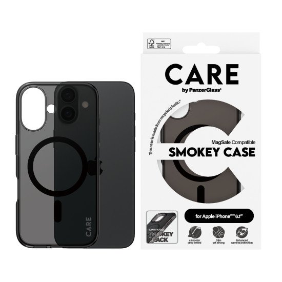 PanzerGlass CARE by PG Smokey w. MagS iPhone16 6.1 coque de protection pour téléphones portables Housse Transparent