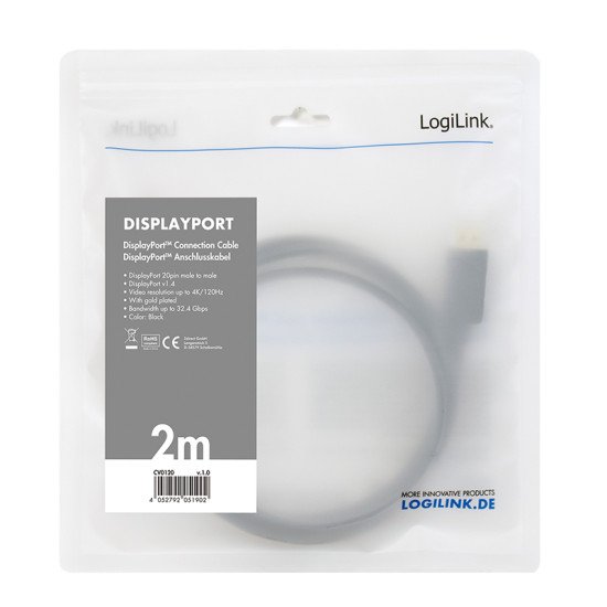 LogiLink CV0120 câble DisplayPort 2 m Noir