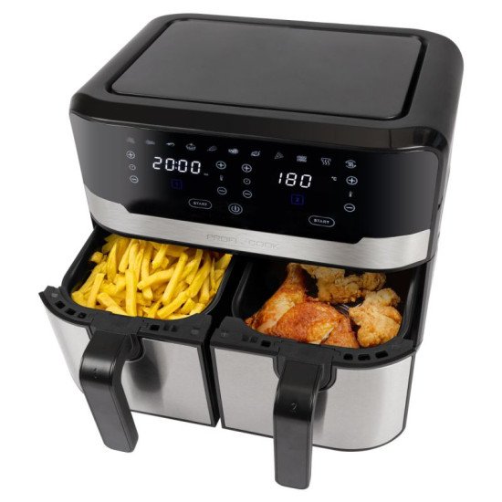 ProfiCook PC-FR 1242 H Double 9 L Autonome 2400 W Friteuse d'air chaud Noir, Acier inoxydable