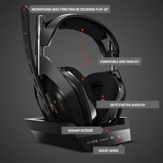 ASTRO Gaming A50 + Base Station Casque Sans fil Arceau Jouer Noir, Or