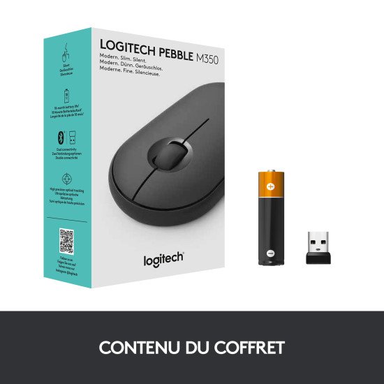 Logitech Pebble M350 souris RF Sans fil + Bluetooth Optique 1000 DPI Ambidextre