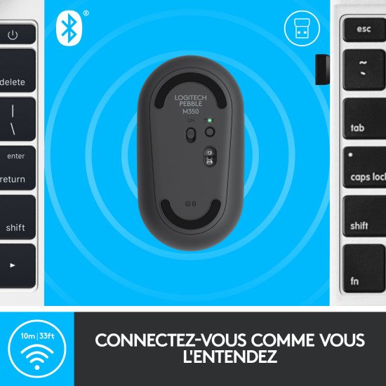 Logitech Pebble M350 souris RF Sans fil + Bluetooth Optique 1000 DPI Ambidextre