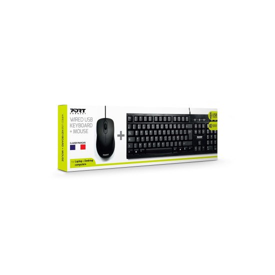 Port Designs 900900 clavier Souris incluse Bureau USB AZERTY Français Noir