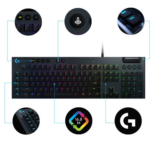 Logitech G G815 LIGHTSYNC RGB Mechanical Gaming GL Clicky QWERTY Charbon