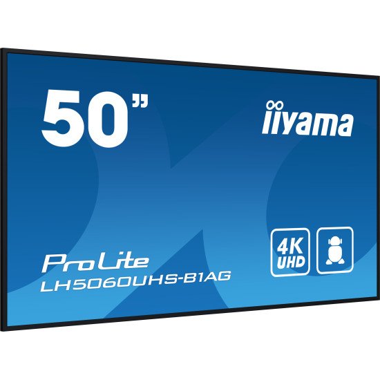 iiyama LH5060UHS-B1AG affichage de messages Carte A numérique 125,7 cm (49.5") LED Wifi 500 cd/m² 4K Ultra HD Noir Intégré dans le processeur Android 11 24/7