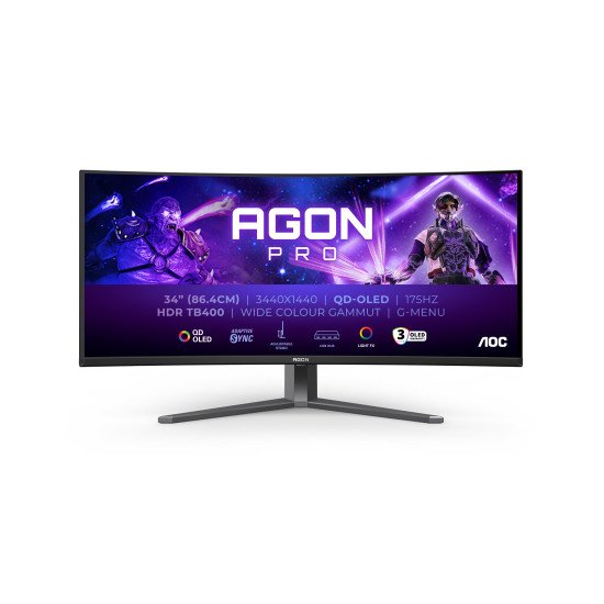 AOC AGON PRO AG346UCD écran PC 86,4 cm (34") 3440 x 1440 pixels Wide Quad HD QDOLED Noir, Gris