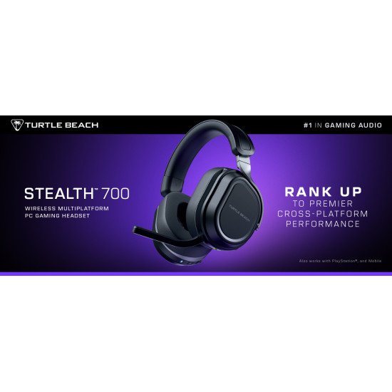 Turtle Beach Casque gaming amplifié multiplateforme sans fil Stealth 700 pour PC, PS5, PS4 et mobile - Audio 24 bits, haut-parleurs 60 mm, microphone avec isolation acoustique par l'IA, Bluetooth, autonomie de la batterie de 80 h - Noir