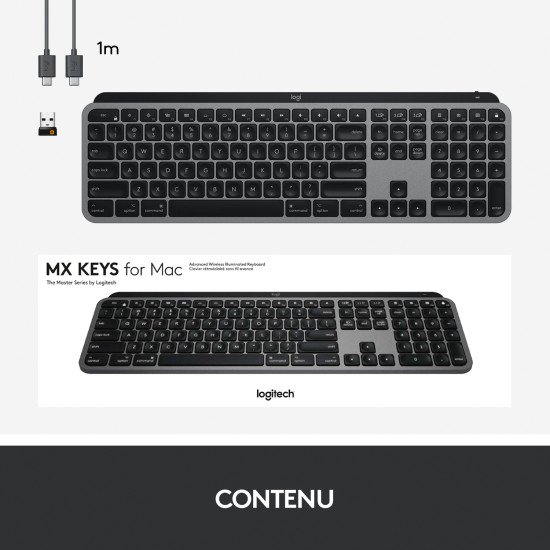 Logitech MX Keys for Mac clavier RF sans fil + Bluetooth QWERTZ Aluminium, Noir