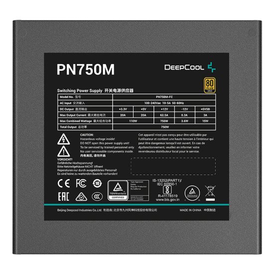 DeepCool PN750M unité d'alimentation d'énergie 750 W 20+4 pin ATX ATX Noir