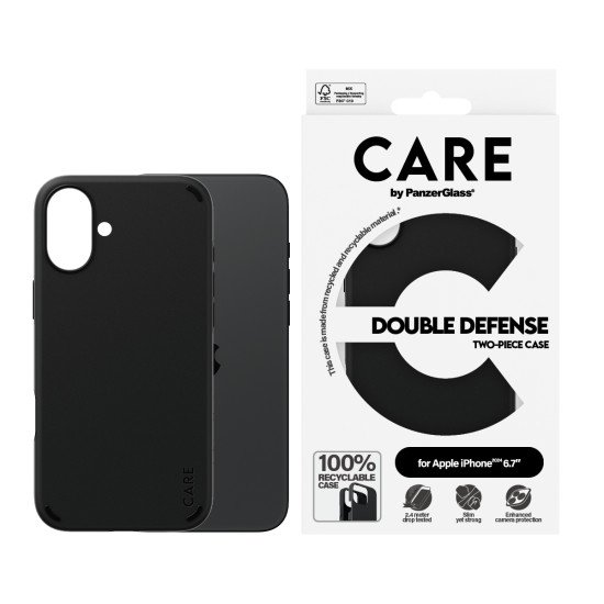 PanzerGlass CARE by PG Double Def BLK iPhone16 6.7 coque de protection pour téléphones portables Housse Transparent