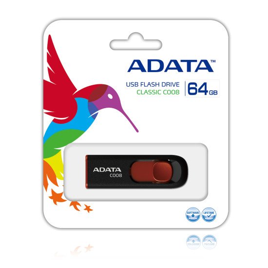 ADATA C008 64GB lecteur USB flash 64 Go USB Type-A 2.0 Noir, Rouge