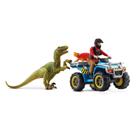 schleich Dinosaurs Fuite sur quad face au vélociraptor