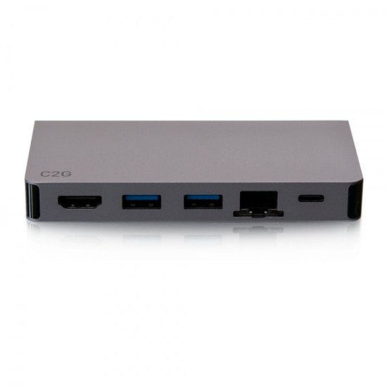 C2G Station d'accueil compacte USB-C 5 en 1 avec HDMI, 2 USB-A, Ethernet et USB-C, alimentation électrique jusqu'à 100 W - 4K 30 Hz